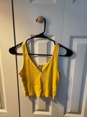 Women's Yellow Ribbed V-Neck Crop Tank Top